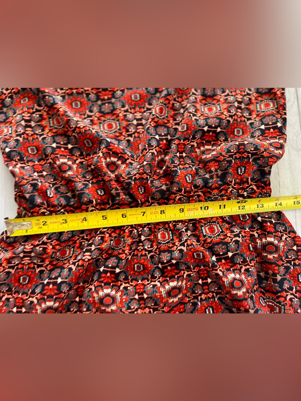 Women’s Athleta printed Martinique red blue faux wrap keyhole tie back. Small - Picture 15 of 16